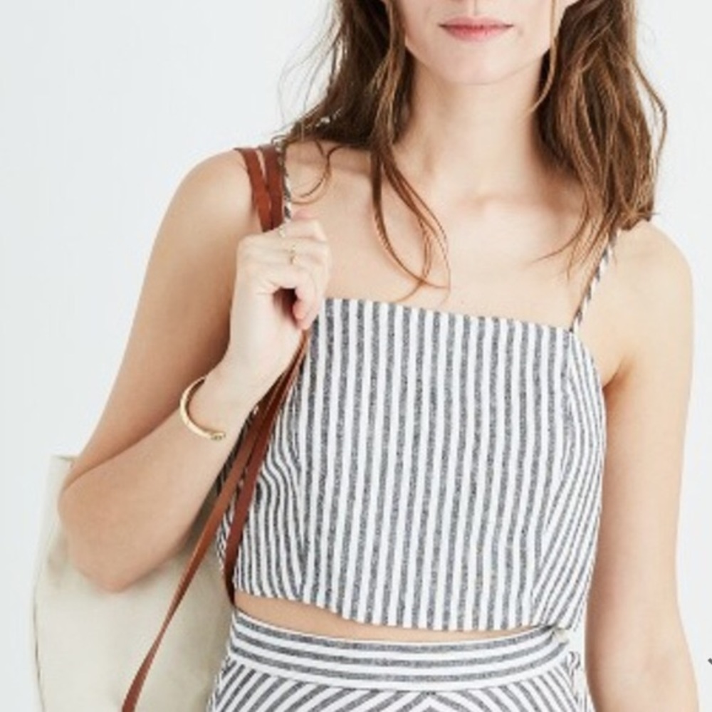 Madewell tie shoulder “Rhoda” striped crop top